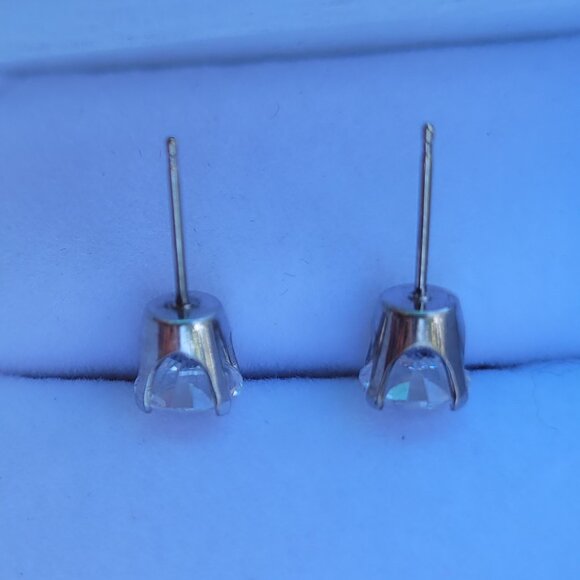 Round Clear CZ Stone Stud Earrings 14k White Gold - Picture 14 of 15